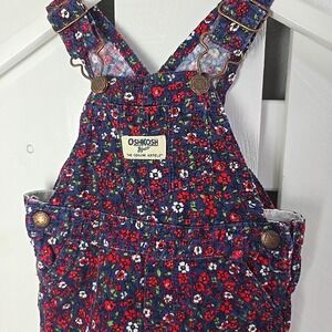 Oshkosh Corduroy Floral Overalls 9M Red Blue White Vestbak Outfit